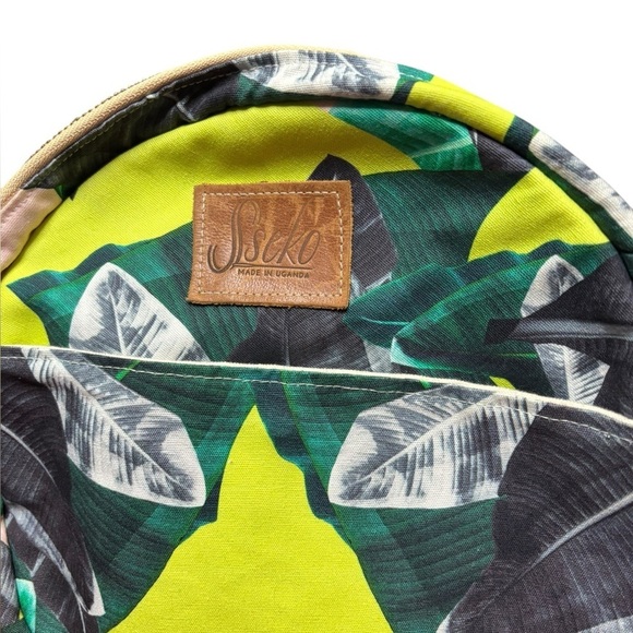 Sseko Crossbody Leather Canvas Tropical Print Circle Bag Made in Uganda - Picture 4 of 13